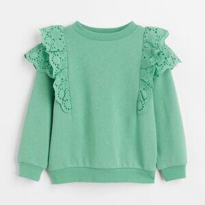 H&M Green Ruffle-Shoulder Sweatshirt Lacy Girl's Size 8/10